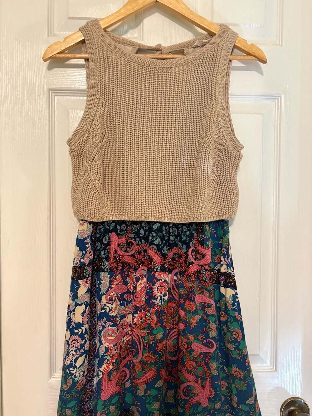 EUC Entro Womens Crochet Knit Top & Floral Paisley Print Skirt Dress, small